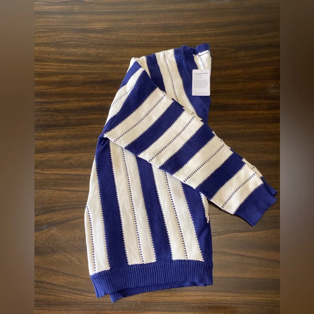 PrettyGarden Striped V-Neck-Sweater-Navy Blue & White- NWT Size XXL - Picture 4 of 10